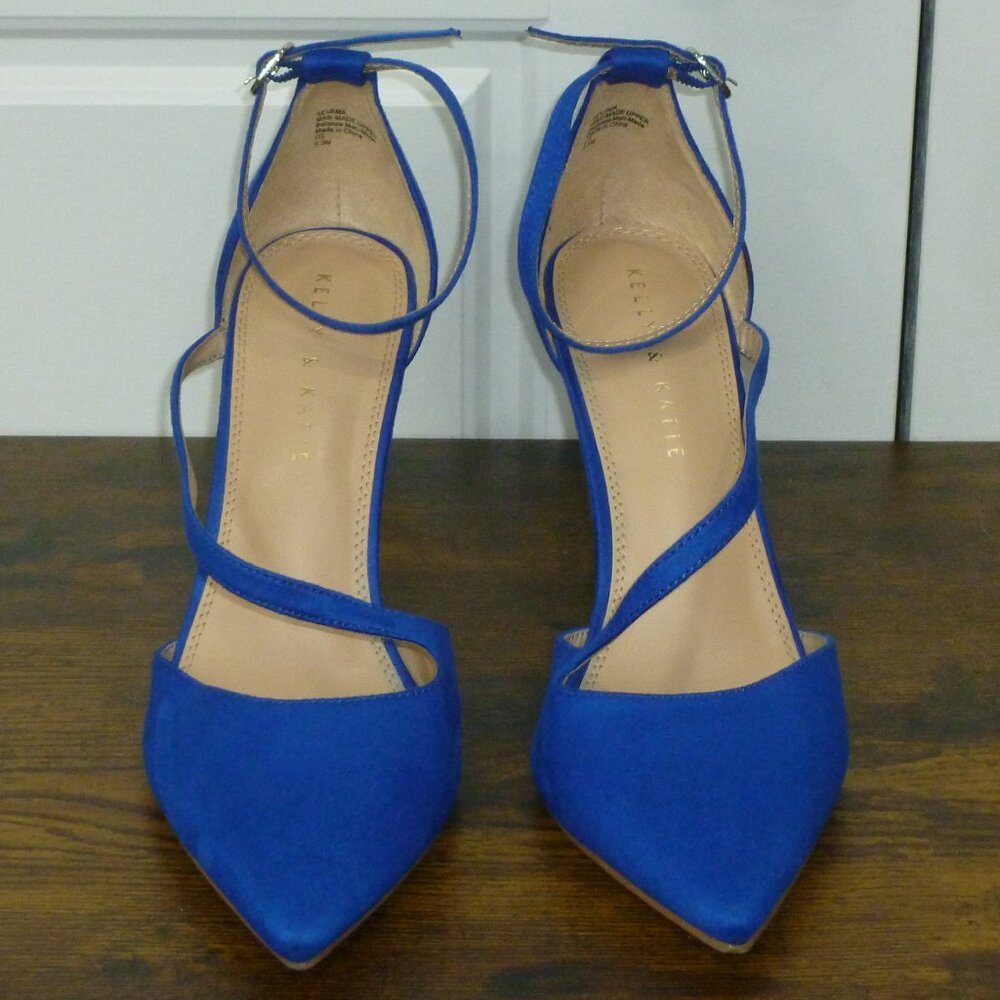 Kelly & Katie Bright Blue Pointed Closed Toe Pumps w/Adjustable Ankle Straps - Picture 5 of 16